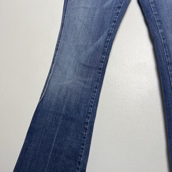 7 For All Mankind Womens A Pocket Flare Jeans Denim Sz 30 32 Low Rise USA Boho - Picture 6 of 16